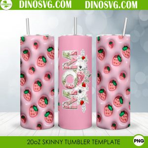 Floral Mom Strawberry 3D Puff 20oz Straight Skinny Tumbler Wrap PNG Sublimation Design