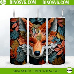 Fox Head Floral 3D 20oz Straight Skinny Tumbler Wrap PNG Sublimation Design