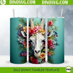 Giraffe Head Floral 3D 20oz Straight Skinny Tumbler Wrap PNG Sublimation Design