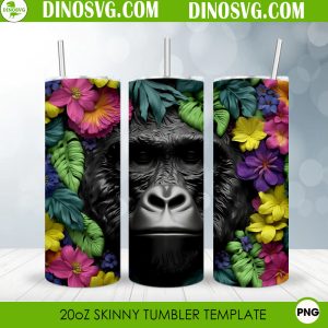 Gorilla Head Floral 3D 20oz Straight Skinny Tumbler Wrap PNG Sublimation Design