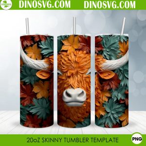 Highland Cow Head Floral 3D 20oz Straight Skinny Tumbler Wrap PNG Sublimation Design