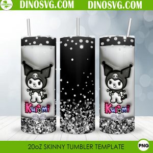 Kuromi 3D Puff 20oz Straight Skinny Tumbler Wrap PNG Sublimation Design