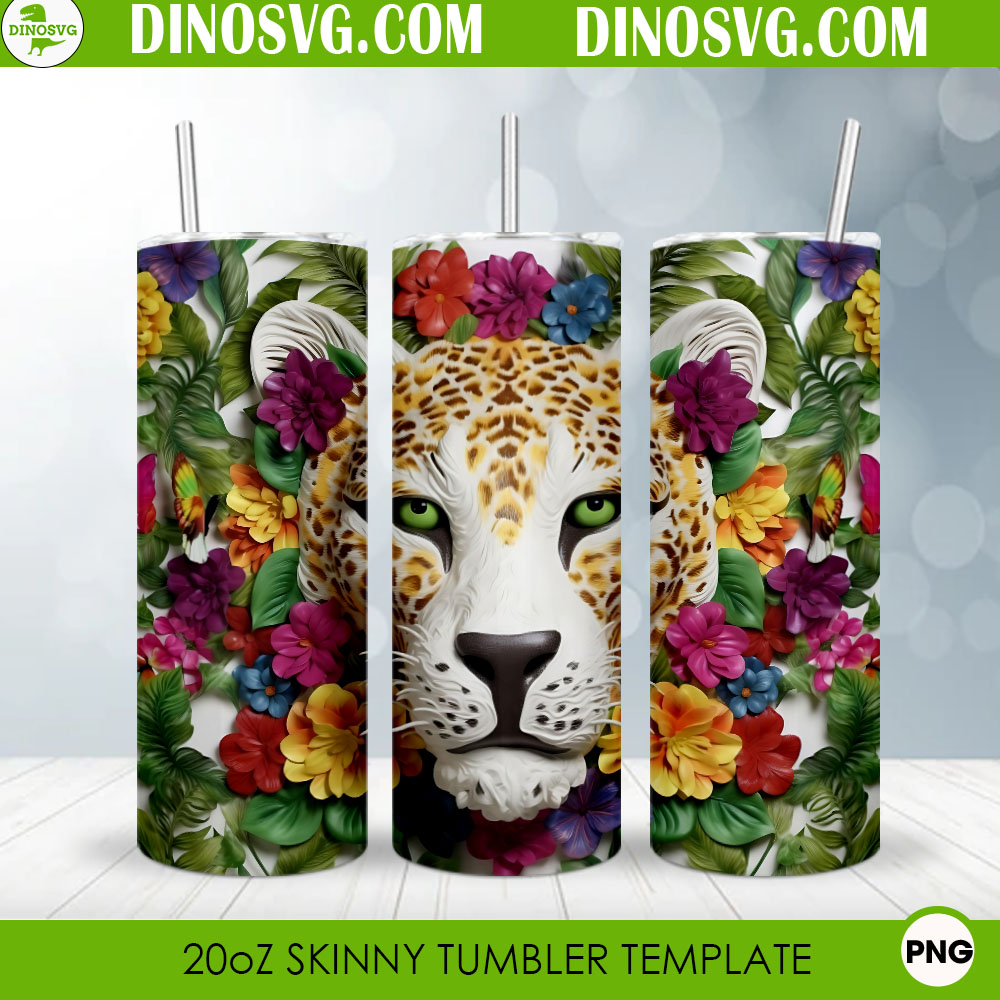 Leopard Head Floral 3D 20oz Straight Skinny Tumbler Wrap PNG ...