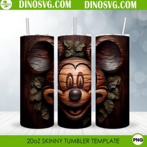 Mickey Mouse Head 3D Wood 20oz Straight Skinny Tumbler Wrap PNG Sublimation Design