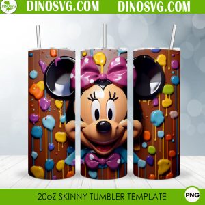 Minnie Mouse Head 3D Colorful 20oz Skinny Tumbler Wrap PNG Sublimation Design