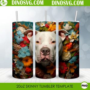 Pit Bull Head Floral 3D 20oz Straight Skinny Tumbler Wrap PNG Sublimation Design