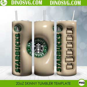 Starbucks Coffee 3D Puff 20oz Straight Skinny Tumbler Wrap PNG Sublimation Design