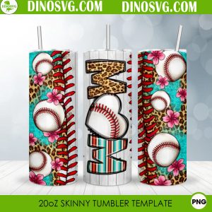 Western Leopard Baseball Mom 20oz Skinny Tumbler Wrap PNG Sublimation Design