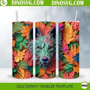 Wolf Head Floral 3D 20oz Straight Skinny Tumbler Wrap PNG Sublimation Design