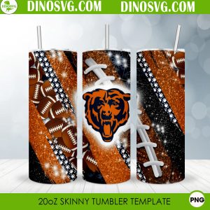 Chicago Bears Glitter 20oz Straight Skinny Tumbler Wrap Sublimation PNG, Bears Football Tumbler Design File