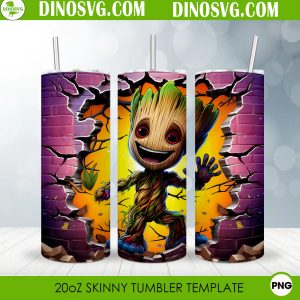 Groot Cracked 3D Wall Straight Skinny Tumbler Wrap PNG, Guardians of the Galaxy Tumbler Sublimation Design