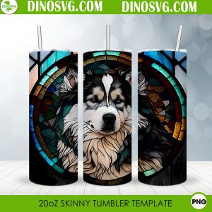Husky Stained Glass 20oz Straight Skinny Tumbler Wrap PNG Sublimation, Dog Tumbler Design Download