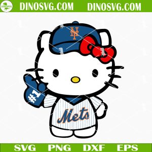 Hello Kitty New York Mets SVG, Sanrio White Cat Mets Baseball Fan SVG Files For Cricut