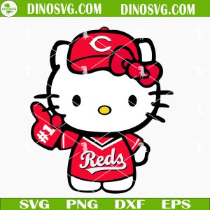 Hello Kitty Cincinnati Reds SVG, Sanrio White Cat Reds Baseball Fan SVG Files For Cricut