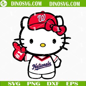 Hello Kitty Washington Nationals SVG, Sanrio White Cat Nationals Baseball Fan SVG Files For Cricut