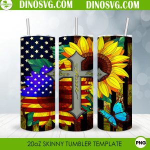 Faith Hope Love Sunflower American Flag Straight Skinny Tumbler Wrap PNG, Religion Tumbler Sublimation Design