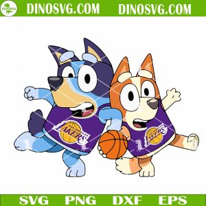 Bluey And Bingo Los Angeles Lakers SVG, Bluey Lakers Basketball SVG Files For Cricut