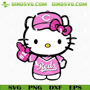 Pink Hello Kitty Cincinnati Reds SVG, Cute Reds SVG PNG Cricut Files