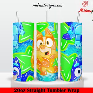 Bluey Bingo Dancing 20oz Skinny Tumbler Wrap PNG Art