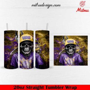 Minnesota Vikings Skull 20oz Skinny Tumbler Wrap PNG File