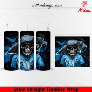 Carolina Panthers Skull 20oz Skinny Tumbler Wrap PNG Sublimation File