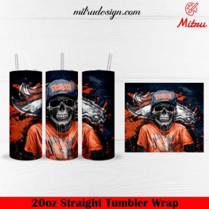 New England Patriots Skull 20oz Skinny Tumbler PNG Digital Download Denver Broncos Skull 20oz Skinny Tumbler Wrap PNG Designs