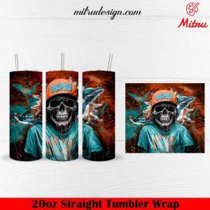 Miami Dolphins Skull 20oz Skinny Tumbler Wrap PNG Sublimation File