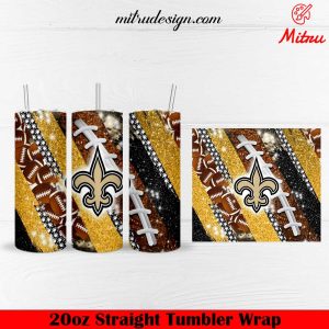 New Orleans Saints Glitter 20oz Skinny Tumbler Wrap PNG Sublimation File