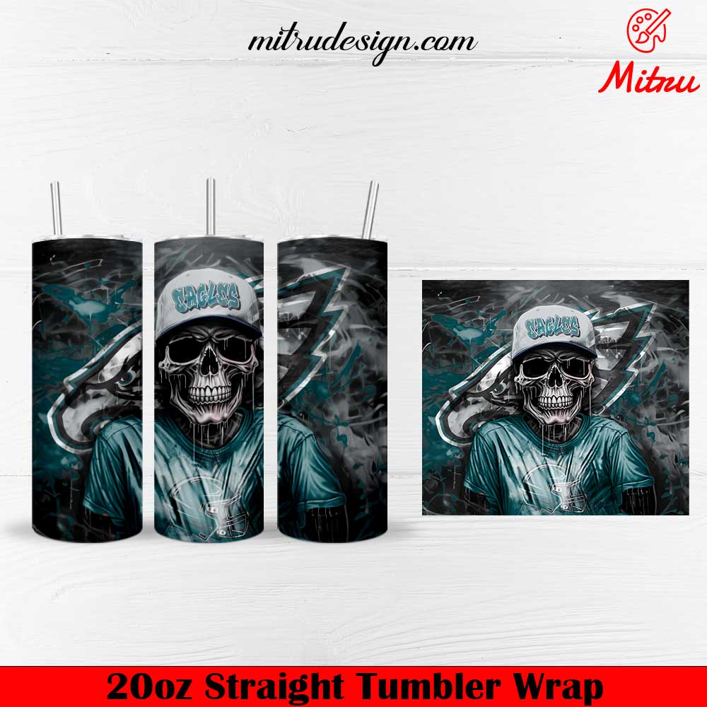 Philadelphia Eagles Skull 20oz Skinny Tumbler Wrap PNG Designs Philadelphia Eagles Skull 20oz Skinny Tumbler Wrap PNG Designs