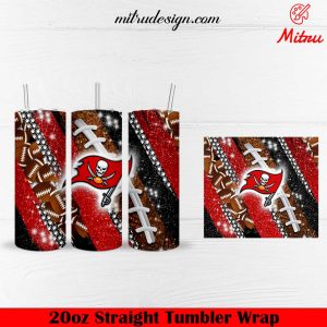 Tampa Bay Buccaneers Glitter 20oz Skinny Tumbler Wrap PNG Template