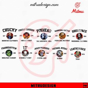 Vintage Horror Characters Year Bundle PNG, Chucky, Freddy, Jason Halloween PNG
