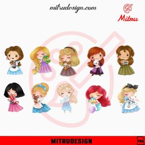 Baby Disney Princess And Pets Bundle PNG, Cute Disney Girl PNG, Clipart