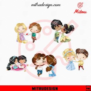 Baby Disney Princess Couple Bundle PNG, Cute Princess Valentine’s Day PNG