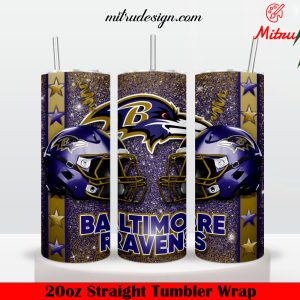 Baltimore Ravens Glitter 20oz Skinny Tumbler Wrap PNG, Designs