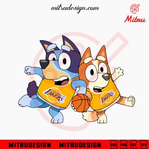 Bluey Los Angeles Lakers SVG, Blue Dog Cartoon Lakers SVG, PNG, DXF, EPS, Cutting Files