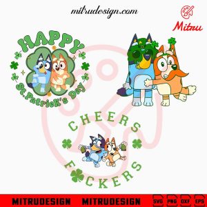 Bluey St Patrick's Day Bundle SVG, Bluey And Bingo Irish Day SVG, PNG, DXF, EPS, Files
