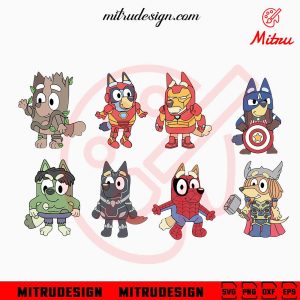 Bluey Marvel Superheroes Bundle SVG, Bluey Iron Man, Captain America, Thor SVG, Cut Files