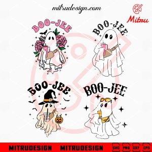 Boo Jee Bundle SVG, Ghost With Coffee Cup SVG, Funny Halloween SVG, Download File