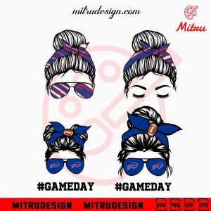 Buffalo Bills Messy Bun SVG, Bills Mom Game Day SVG, PNG, DXF, EPS, Files