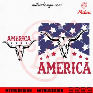 Bull Skull America SVG, Western 4th Of July SVG, PNG, DXF, EPS, Digital Download