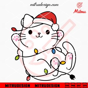Cat Christmas Light SVG, Kitten Santa Hat Christmas SVG, PNG, DXF, EPS, For Cricut