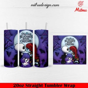 Cute Jack Sally Nightmare Before Christmas 20oz Skinny Tumbler Wrap PNG