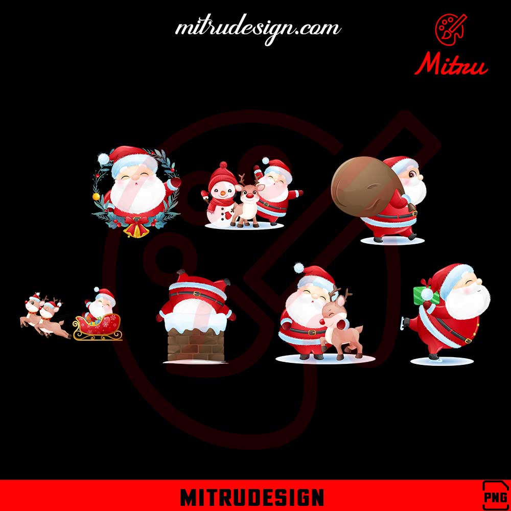 Cute Santa Christmas Clipart Bundle PNG, Xmas PNG, For Kids - DinoSvg