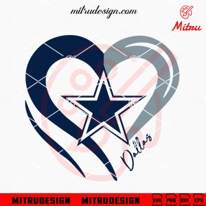 Dallas Football Heart SVG, Dallas Cowboys Lover SVG, PNG, DXF, EPS, Files