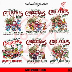 Farm Fresh Christmas Trees Disney Bundle PNG, Stitch, Mickey, Pooh, Star Wars Xmas PNG