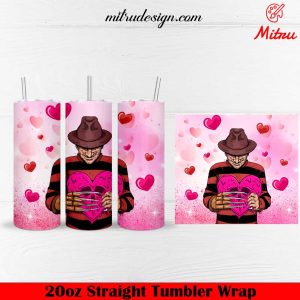 Freddy Krueger Heart Valentine’s Day 20oz Skinny Tumbler Wrap PNG, Templates
