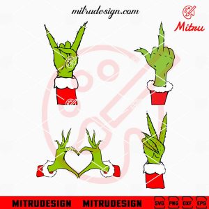 Funny Grinch Hands Bundle SVG, Peace Hand Christmas SVG, PNG, DXF, EPS