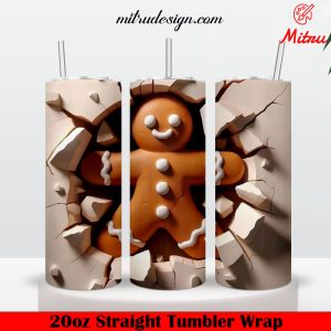 Gingerbread Broken Wall 3D 20oz Skinny Tumbler Wrap PNG, Instant Download