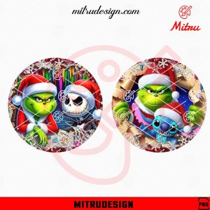 Grinch And Stitch Christmas Ornaments PNG, Grinch Jack Skellington PNG, Sublimation