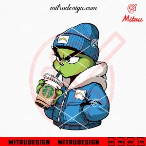 Grinch Los Angeles Chargers Drinking Coffee SVG, Funny Trendy Chargers Christmas SVG, Cut Files